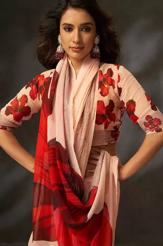 georgette art silk blend digital printed saree with croset work border | unstitched blouse | premium quality