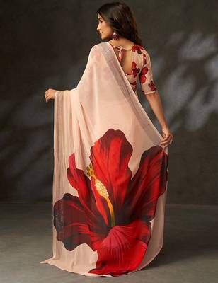 georgette art silk blend digital printed saree with croset work border | unstitched blouse | premium quality 3