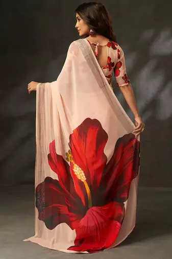 georgette art silk blend digital printed saree with croset work border | unstitched blouse | premium quality