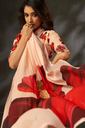 georgette art silk blend digital printed saree with croset work border | unstitched blouse | premium quality