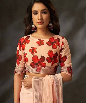 georgette art silk blend digital printed saree with croset work border | unstitched blouse | premium quality 5