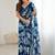 blue georgette silk blend printed mirror work border designer saree