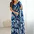 blue georgette silk blend printed mirror work border designer saree