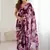 purple georgette silk blend printed mirror work border designer saree