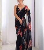 black georgette silk blend printed moti work border designer saree