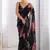 black georgette silk blend printed moti work border designer saree