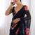 black georgette silk blend printed moti work border designer saree