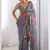 grey georgette silk blend printed moti work border designer saree