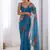 sky blue georgette silk blend printed moti work border designer saree
