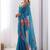 sky blue georgette silk blend printed moti work border designer saree