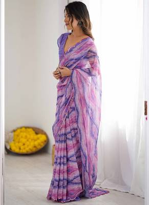 lavender georgette printed mirror work border designer saree 2