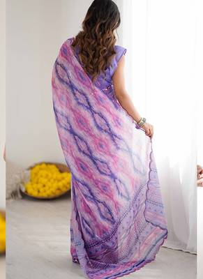 lavender georgette printed mirror work border designer saree 4