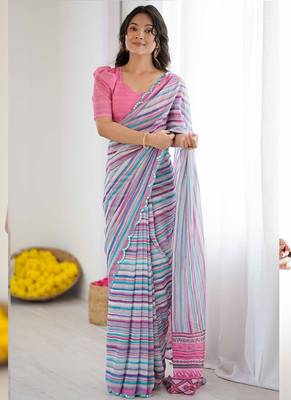 multi color georgette printed mirror work border designer saree 1