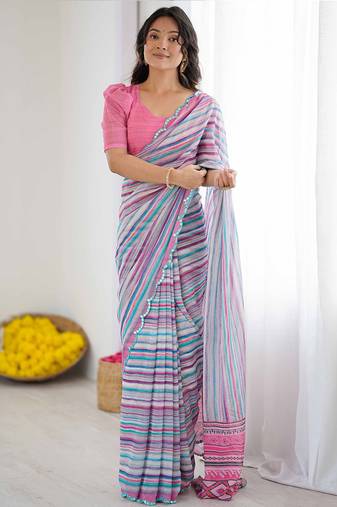 multi color georgette  printed mirror work border designer saree