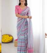 multi color georgette  printed mirror work border designer saree