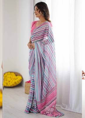 multi color georgette printed mirror work border designer saree 2