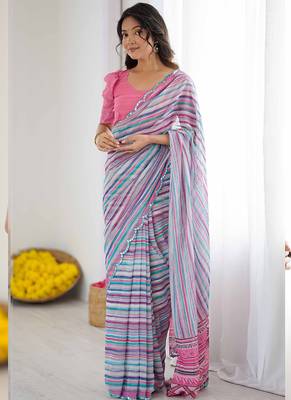 multi color georgette printed mirror work border designer saree 3