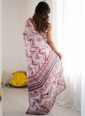 multi color georgette printed mirror work border designer saree 4