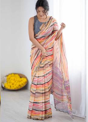 multi color georgette printed mirror work border designer saree 2