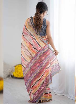 multi color georgette printed mirror work border designer saree 4
