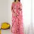 pink georgette printed mirror work border designer saree