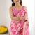 pink georgette  printed mirror work border designer saree