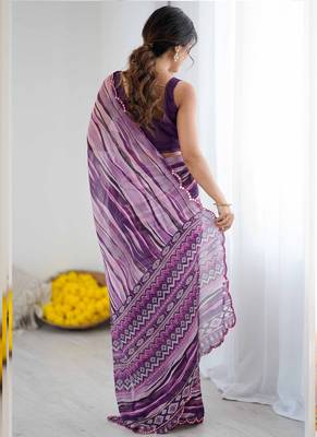 purple georgette printed mirror work border designer saree 4