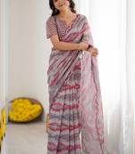 multi color georgette  printed mirror work border designer saree