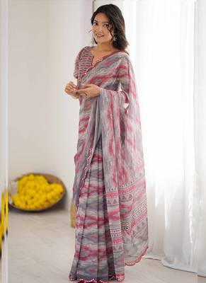 multi color georgette printed mirror work border designer saree 2