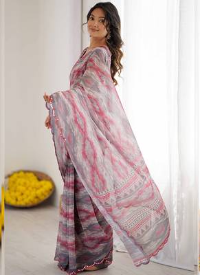 multi color georgette printed mirror work border designer saree 3