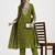 lime green mul chanderi thread work sequins work a-line kurta trouser dupatta set