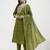 lime green mul chanderi thread work sequins work a-line kurta trouser dupatta set