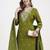 lime green mul chanderi thread work sequins work a-line kurta trouser dupatta set