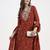rust mul chanderi thread work sequins work a-line kurta trouser dupatta set