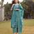 turquoise blue mul chanderi kantha work kurta dupatta pant set