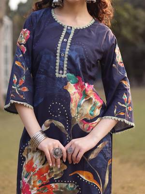 navy blue pure cotton pakistani straight kurta dupatta pant set 4