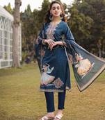 teal blue pure cotton pakistani straight kurta dupatta pant set