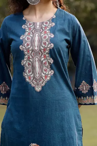 teal blue pure cotton pakistani straight kurta dupatta pant set