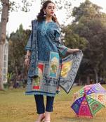 teal blue pure cotton lace work pakistani straight kurta dupatta pant set