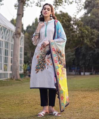 white pure cotton ethnic motifs pakistani style kurta trouser dupatta set 1