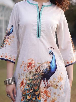 white pure cotton ethnic motifs pakistani style kurta trouser dupatta set 4