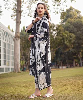 black pure cotton ethnic motifs pakistani style kurta trouser dupatta set 2