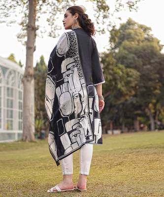 black pure cotton ethnic motifs pakistani style kurta trouser dupatta set 3