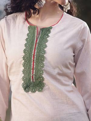 cream cotton pakistani straight kurta trouser dupatta set 4