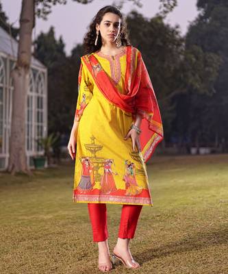 cotton lime green pakistani straight kurta trouser dupatta set 1