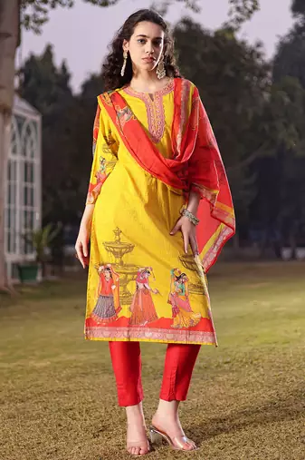 cotton lime green pakistani straight kurta trouser dupatta set