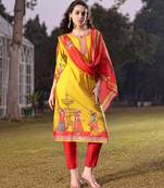 cotton lime green pakistani straight kurta trouser dupatta set