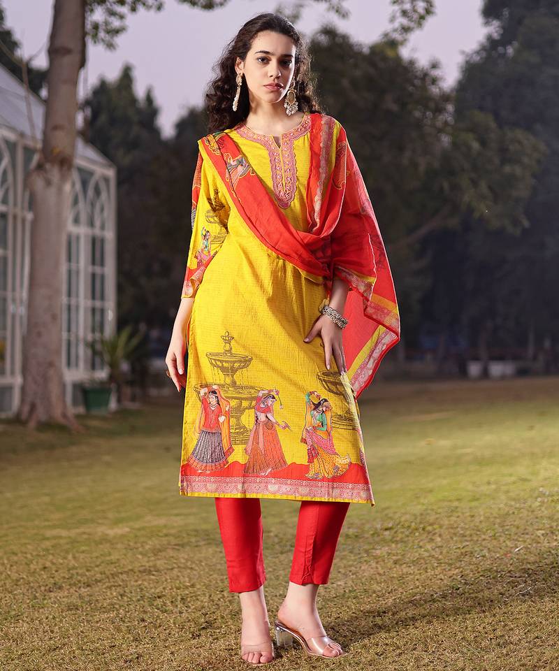 cotton lime green pakistani straight kurta trouser dupatta set