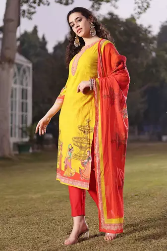 cotton lime green pakistani straight kurta trouser dupatta set