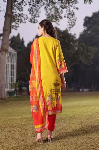 cotton lime green pakistani straight kurta trouser dupatta set